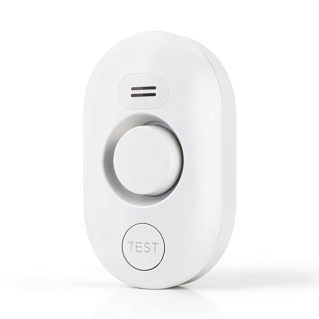METAK water leak detector placed on a kitchen countertop
